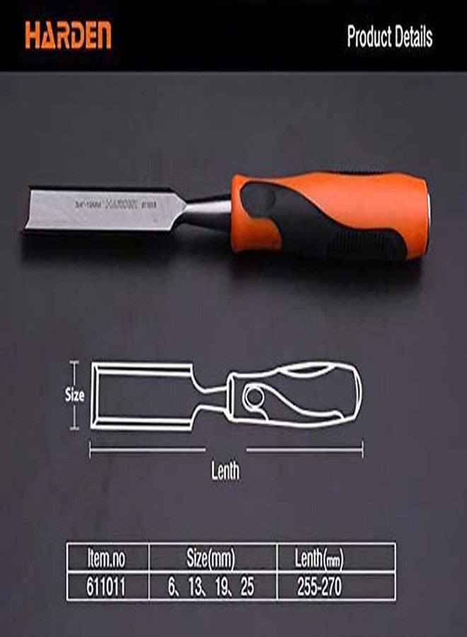 Harden 4 Pcs Professional Wood Carving Chisel Set - CRV Steel, Sharp, Ergonomic Handle - 6mm, 13mm, 19mm & 25mm - Image 2